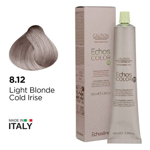 Echos Color Vegan Hair Colour 8.12 Light Blonde Cold Irise - MV hair and beauty