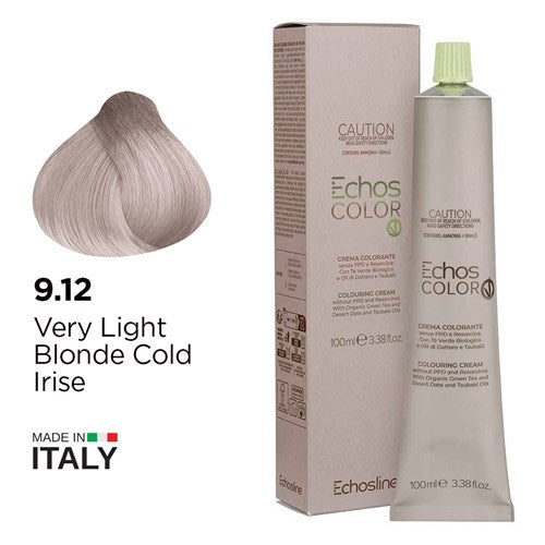 Echos Color Vegan Hair Colour 9.12 Very Light Blonde Cold Irise - MV hair and beauty