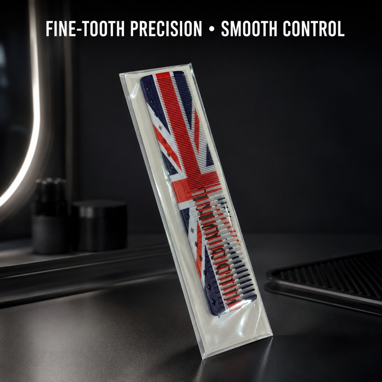 England Comb with fine teeth and red white navy design for smooth styling control