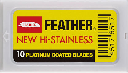 Feather New Hi-Stainless 10 platinum-coated double edge blades dispenser