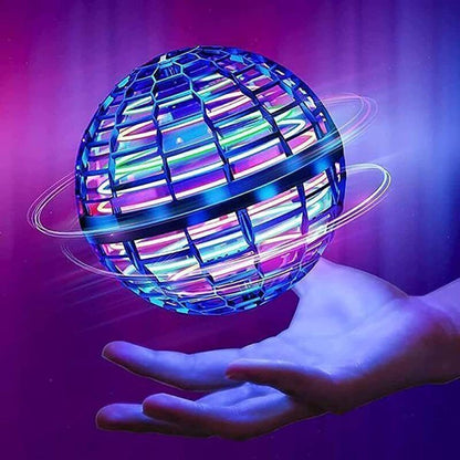 Blue Flying Orb Ball with multicolour LED lights over a hand