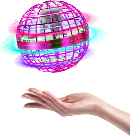 Purple LED Flying Orb Ball hovering above an outstretched hand