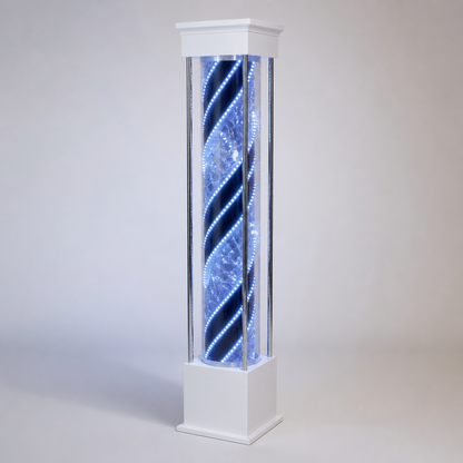 Freestanding LED Barber Pole Light – 190 x 35cm housing and striped cylinder detail
