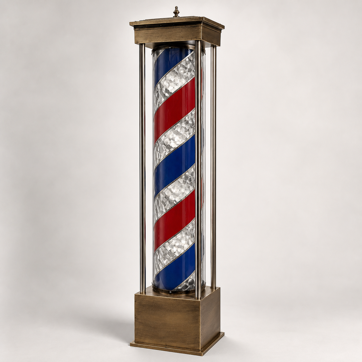 Freestanding LED Barber Pole Light – 220 x 45cm housing and striped cylinder detail