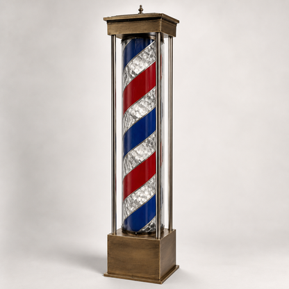 Freestanding LED Barber Pole Light – 220 x 45cm housing and striped cylinder detail