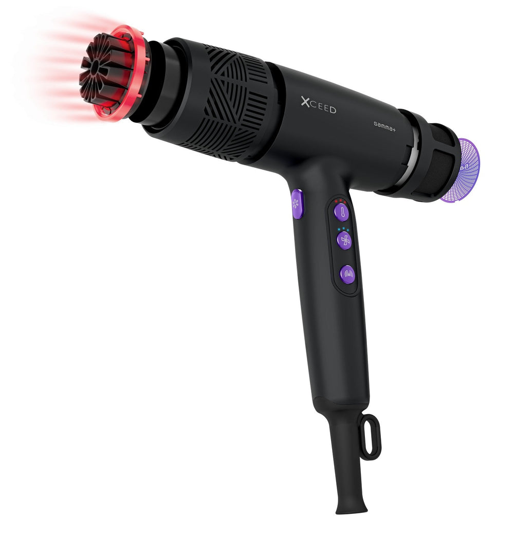 GAMMA+ XCEED black hair dryer infrared technology illustration