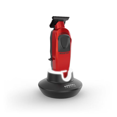 Gamma+ Boosted Trimmer red body on illuminated charging dock