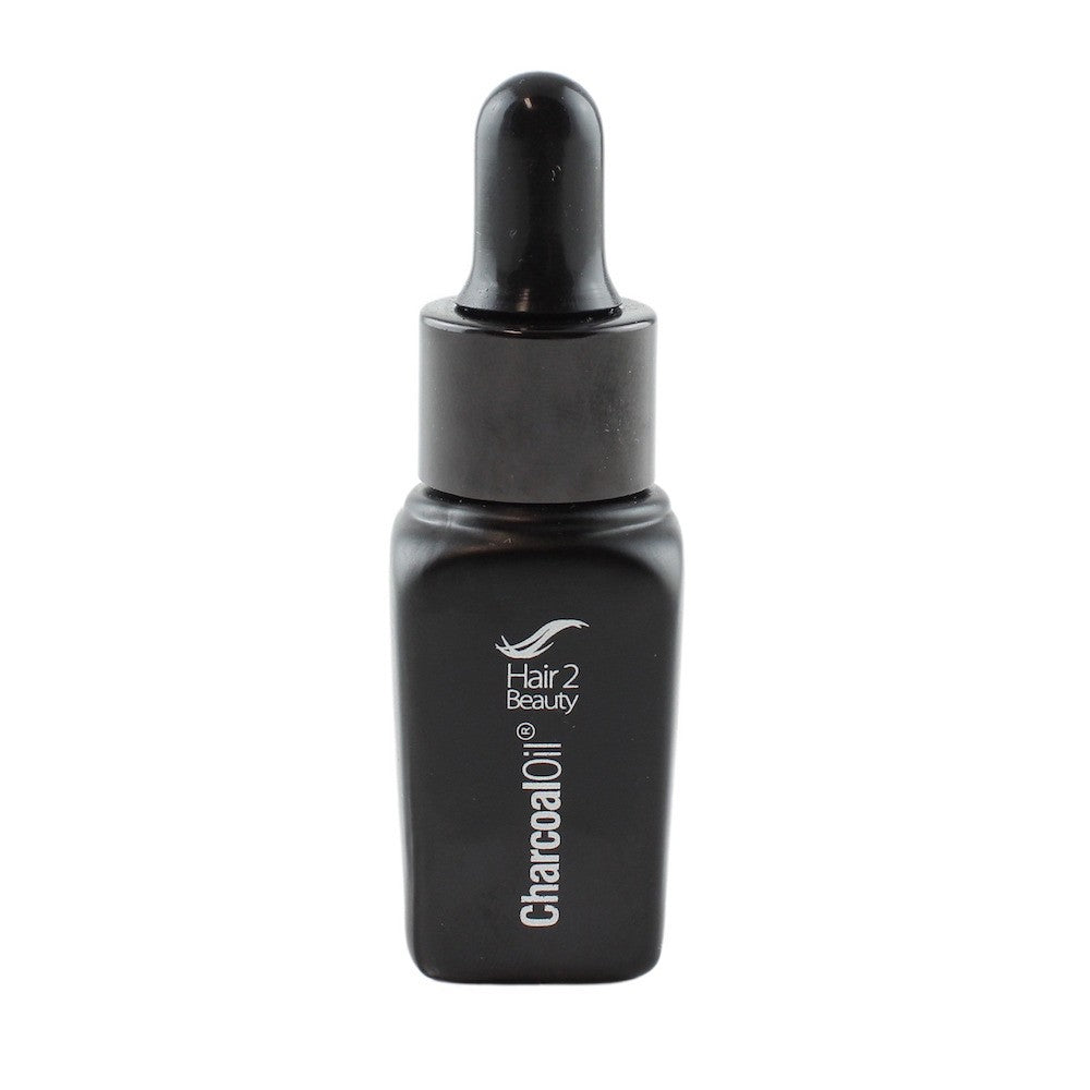 7-Piece Hair 2 Beauty Charcoal Care Pack with Charcoal Oil in dropper bottle for healthy hair.