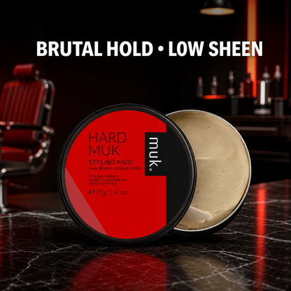 Hard Muk Styling Mud 95g open tin - brutal hold and low sheen