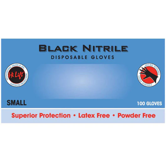 Hi Lift Black Nitrile Disposable Gloves 100-pack box in size Small