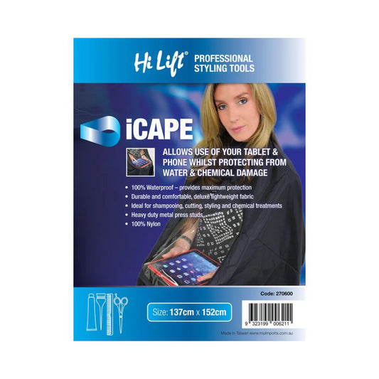 Hi Lift iCape waterproof salon cape with clear device window