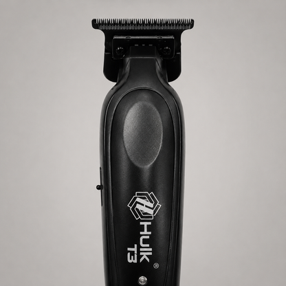 Close detail of the black Hulk T3 cordless trimmer body and T-blade