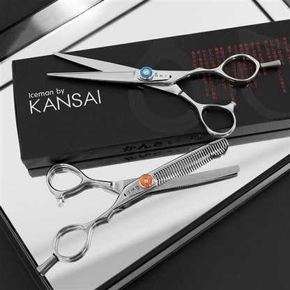 Iceman by Kansai 6.5-inch scissor and thinner set beside branded case
