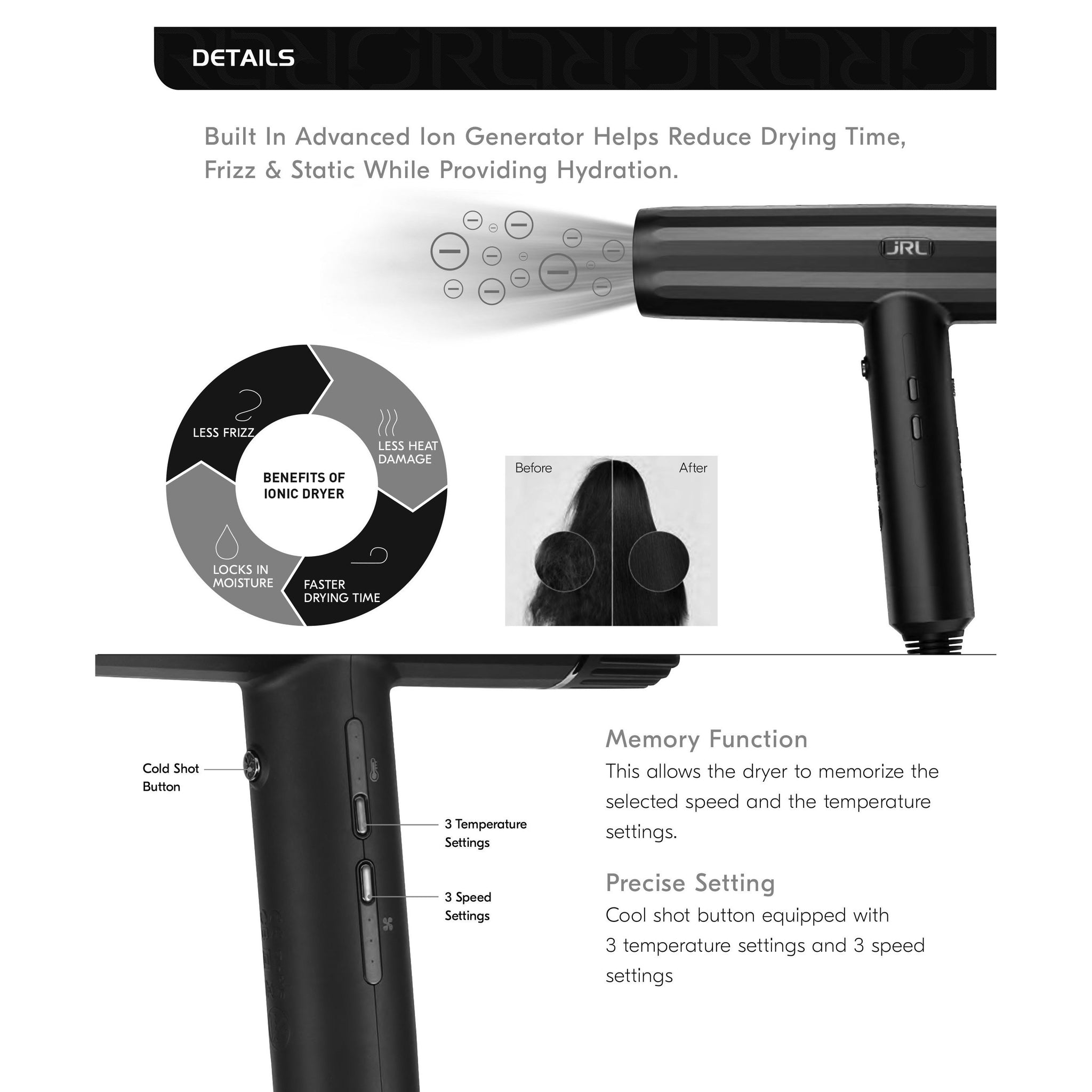 JRL 2020H Forte Pro Hair Dryer (slimline black) - MV hair and beauty