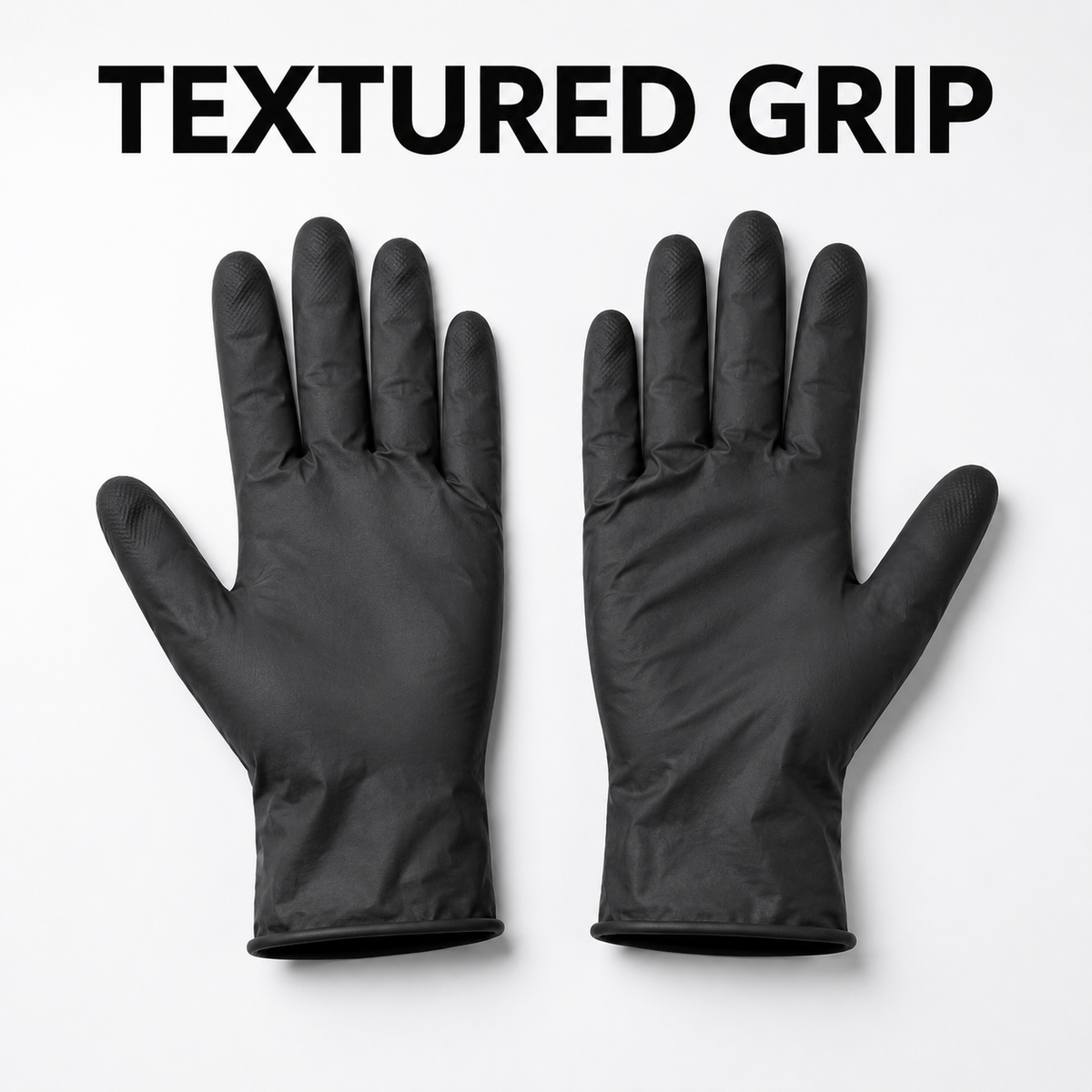 JRL black nitrile salon gloves with textured grip benefit graphic