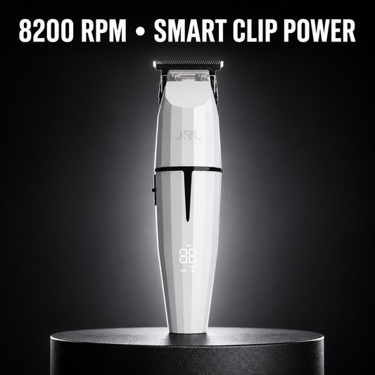 JRL Onyx Trimmer Ghost White with 8200 RPM Smart Clip power benefit text