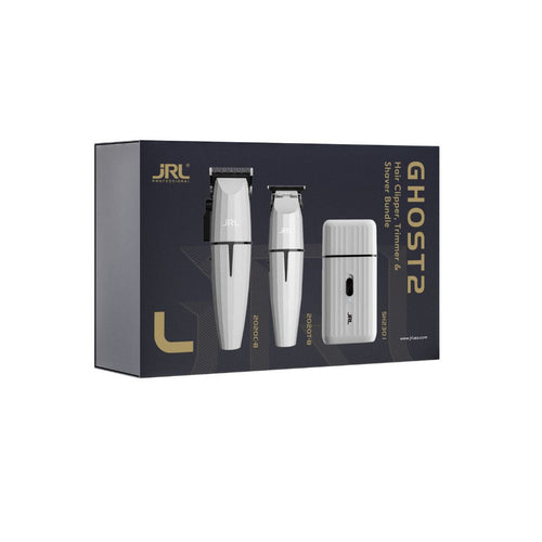 JRL Onyx White Ghost clipper, trimmer and foil shaver trio