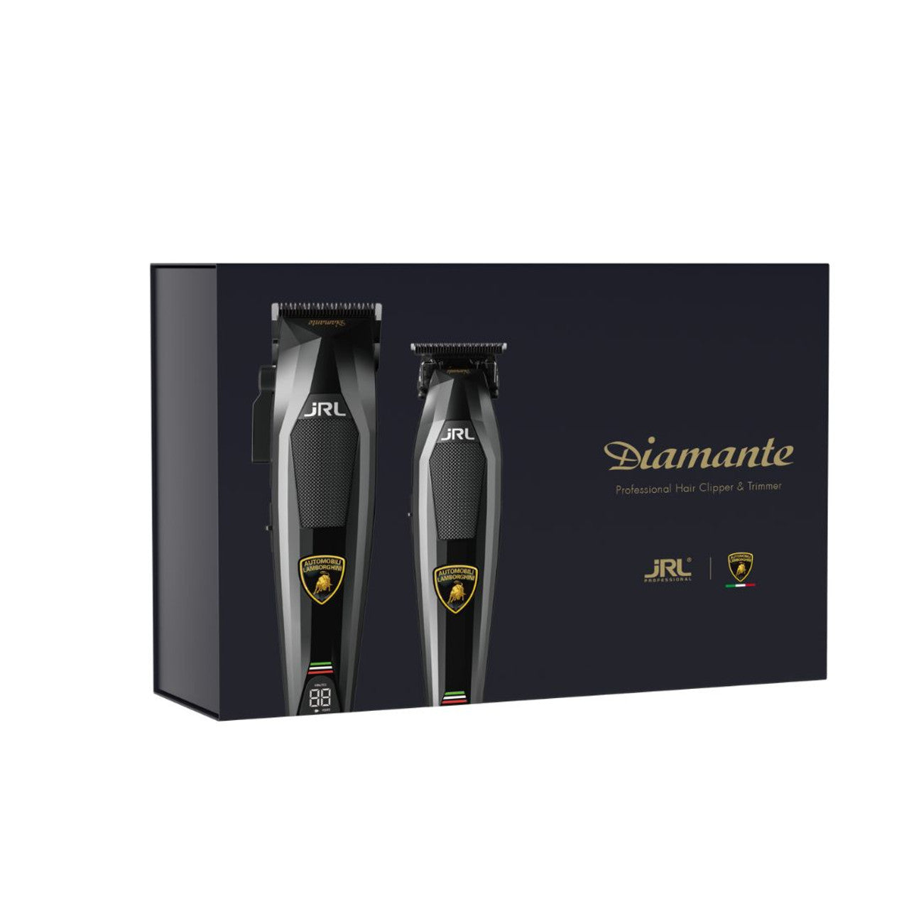 JRL x Lamborghini Diamante black clipper and trimmer retail presentation box