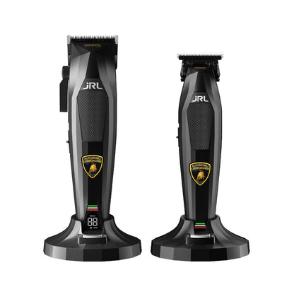 JRL x Lamborghini Diamante black clipper and trimmer on charging stands