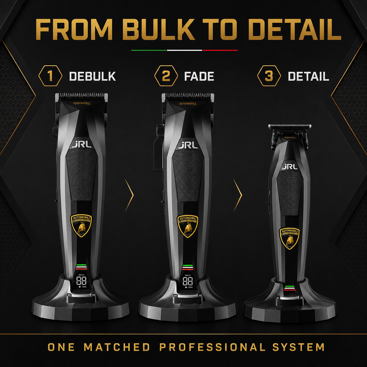 JRL x Lamborghini Diamante clipper and trimmer workflow from debulk to detail