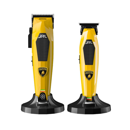 JRL x Lamborghini Diamante Yellow clipper and trimmer on charging stands