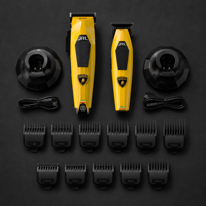 JRL x Lamborghini Diamante Yellow clipper and trimmer kit with stands and guards