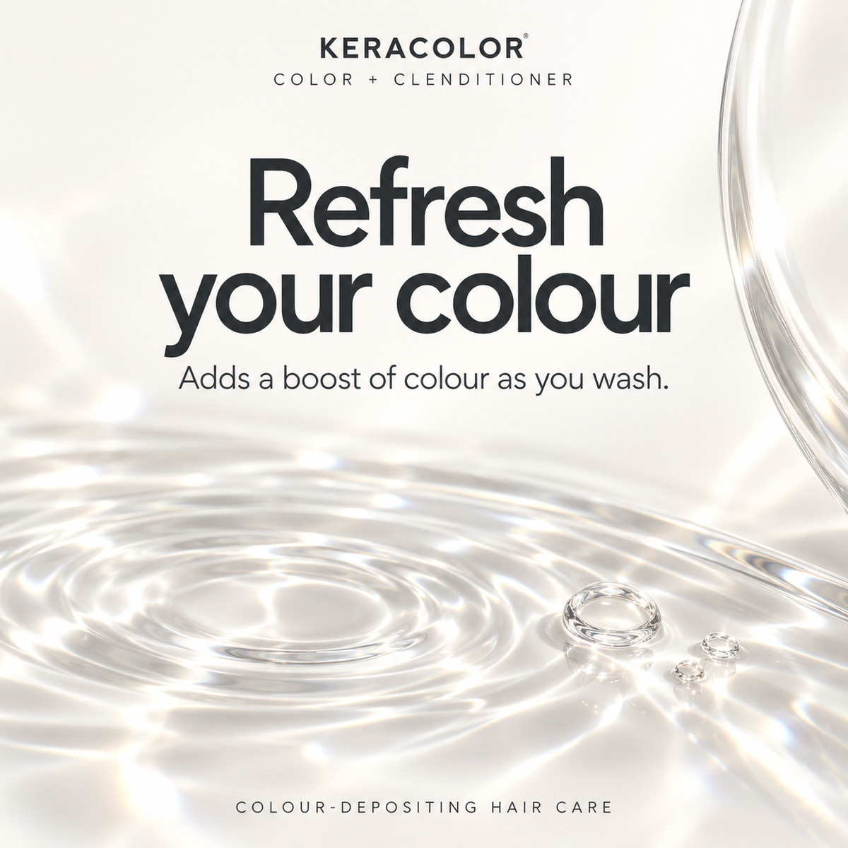 Keracolor Color + Clenditioner benefit graphic: refresh your colour and add a boost of colour as you wash