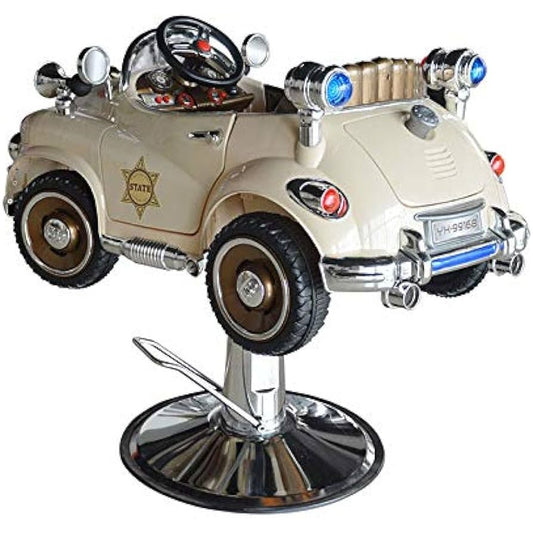 Kids Barber Car Chair beige and silver front three-quarter view