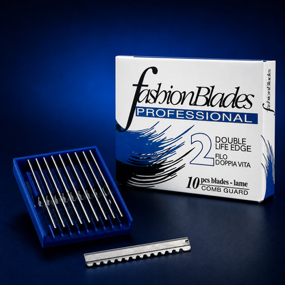 Kiepe Professional Fashion razor blades on a premium navy studio background