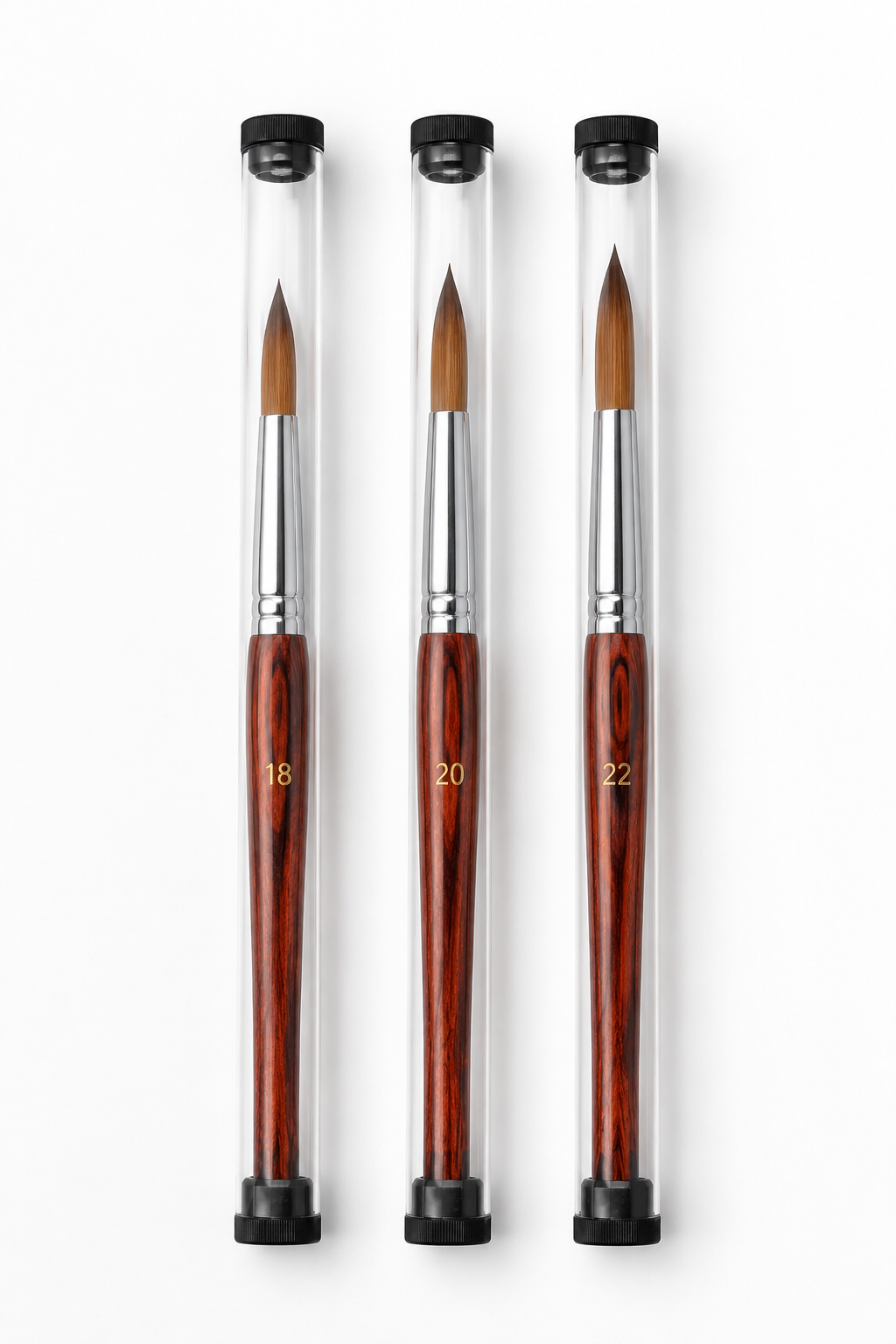 Kolinsky Stable Brush sizes 18, 20 and 22 in clear protective tubes