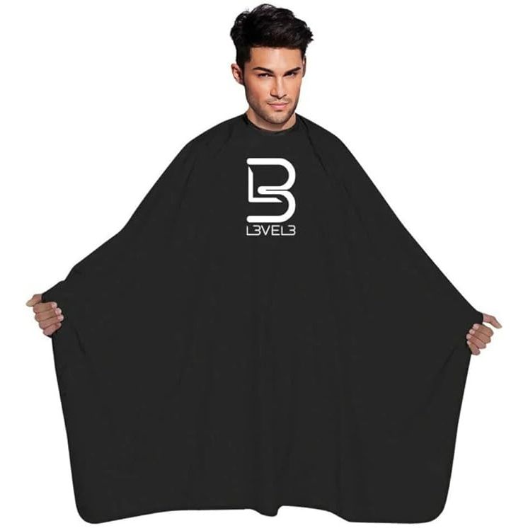 L3evel3 Black Cape - Universal Size - Comfortable with Adjustable Neck Closure - for Barbers and Hair Stylist - MV hair and beauty