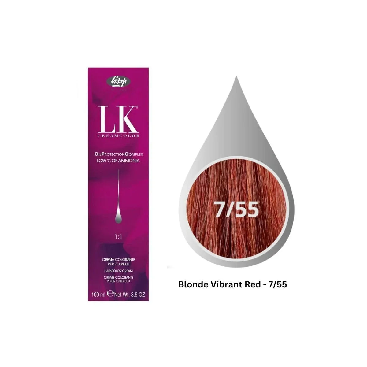 LK Cream Color 7/55 Blonde Vibrant Red 100ml - MV hair and beauty
