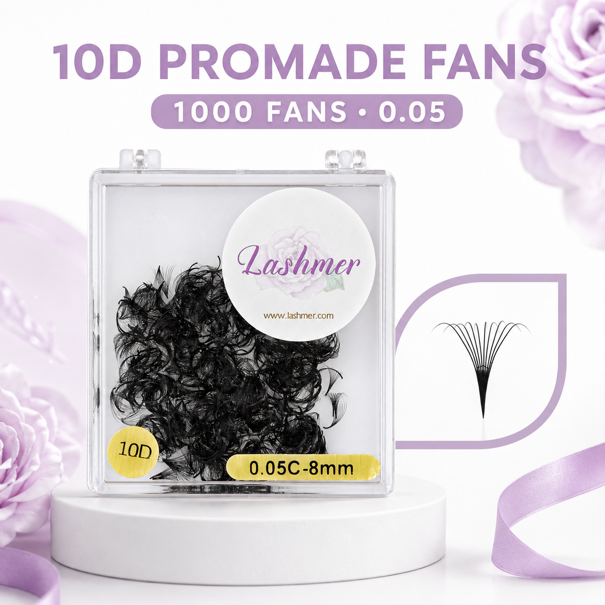 Lashmer 10D loose promade fans 1000 fan case in 0.05 diameter
