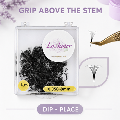 How to grip dip and place Lashmer 10D loose promade lash fans
