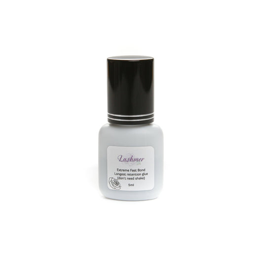 Lashmer Extreme Fast Bond black lash adhesive 5ml bottle on white background