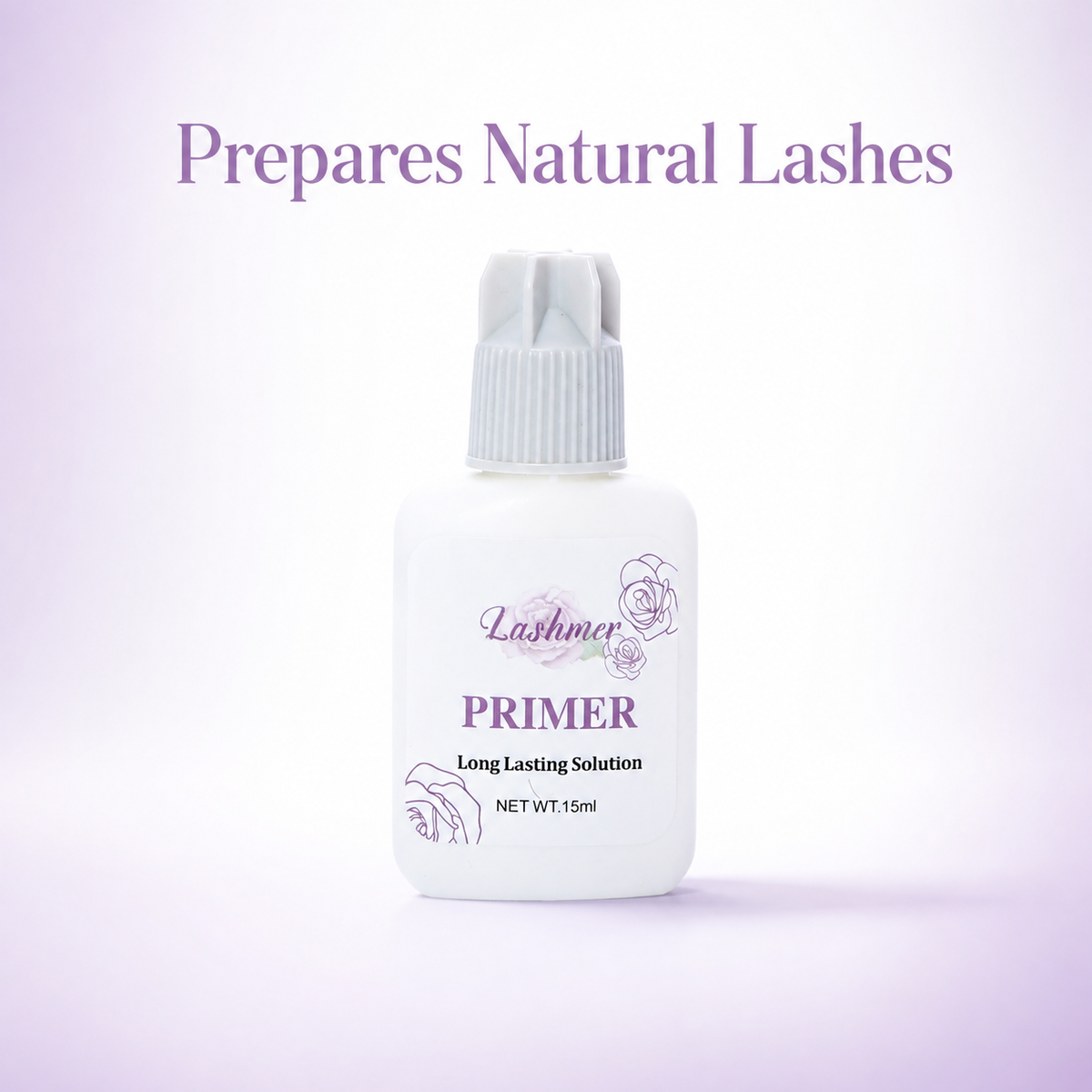 Lashmer primer benefit graphic: Prepares Natural Lashes