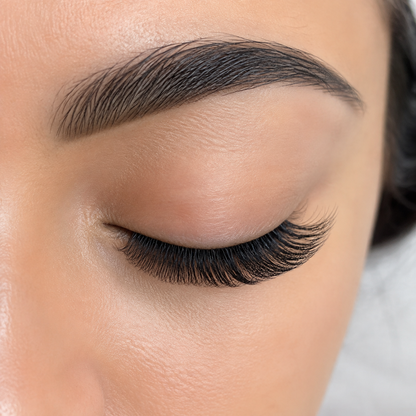 Finished black eyelash extension set with clean, even placement