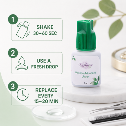 How to use Lashmer Volume Advanced Ultra+ 5ml professional lash adhesive