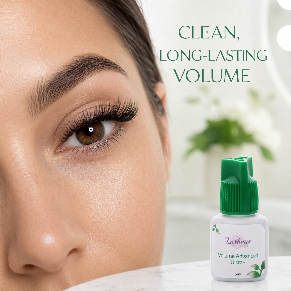 Clean long-lasting volume lash result with Lashmer Volume Advanced Ultra+ adhesive