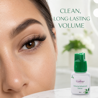 Clean long-lasting volume lash result with Lashmer Volume Advanced Ultra+ adhesive