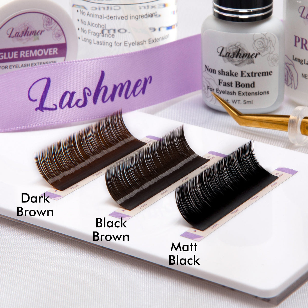 Lashmer dark brown volume lashes in C and D curl options