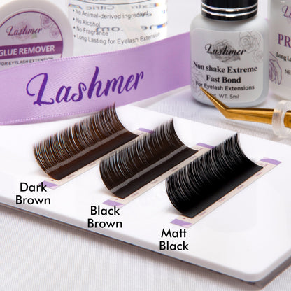Lashmer dark brown volume lashes in C and D curl options