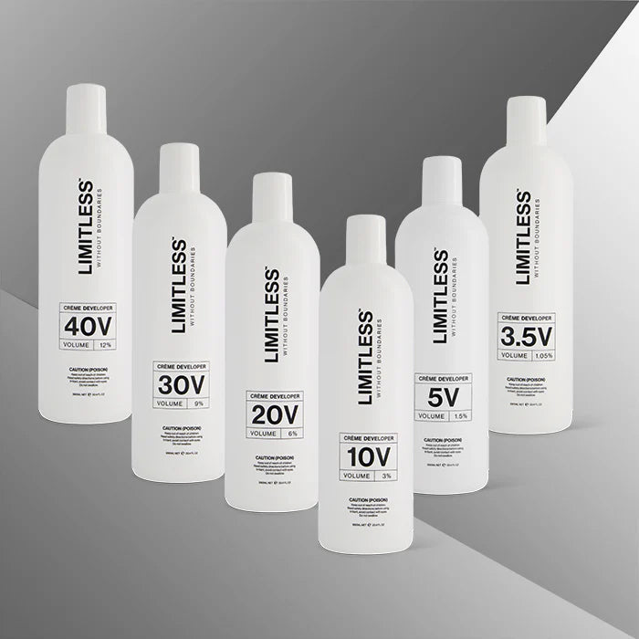 Limitless crème developer range including the 5 Vol 1.5% 990ml bottle