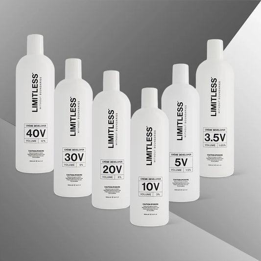 Limitless crème developer range including the 5 Vol 1.5% 990ml bottle