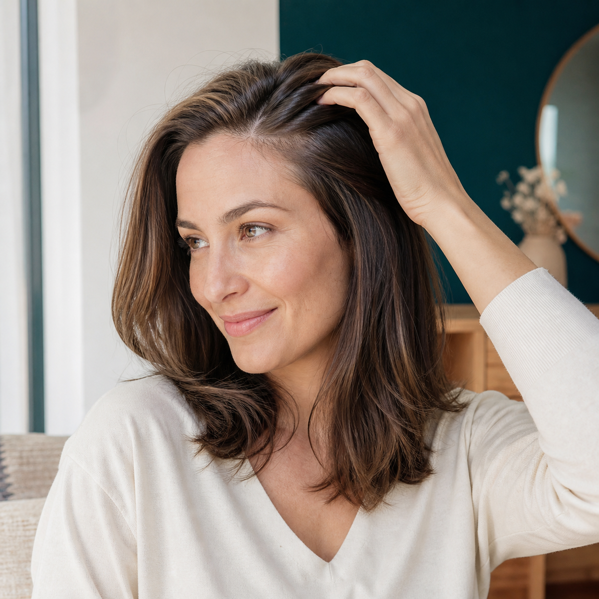 Fresh balanced looking hair after a scalp care routine