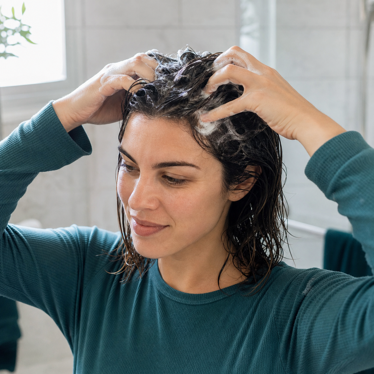 At-home daily shampoo scalp-cleansing routine