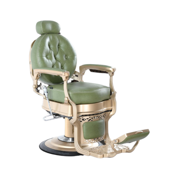 Luxe Gold Frame Barber Chair with Premium Green Leather - MV hair and beauty