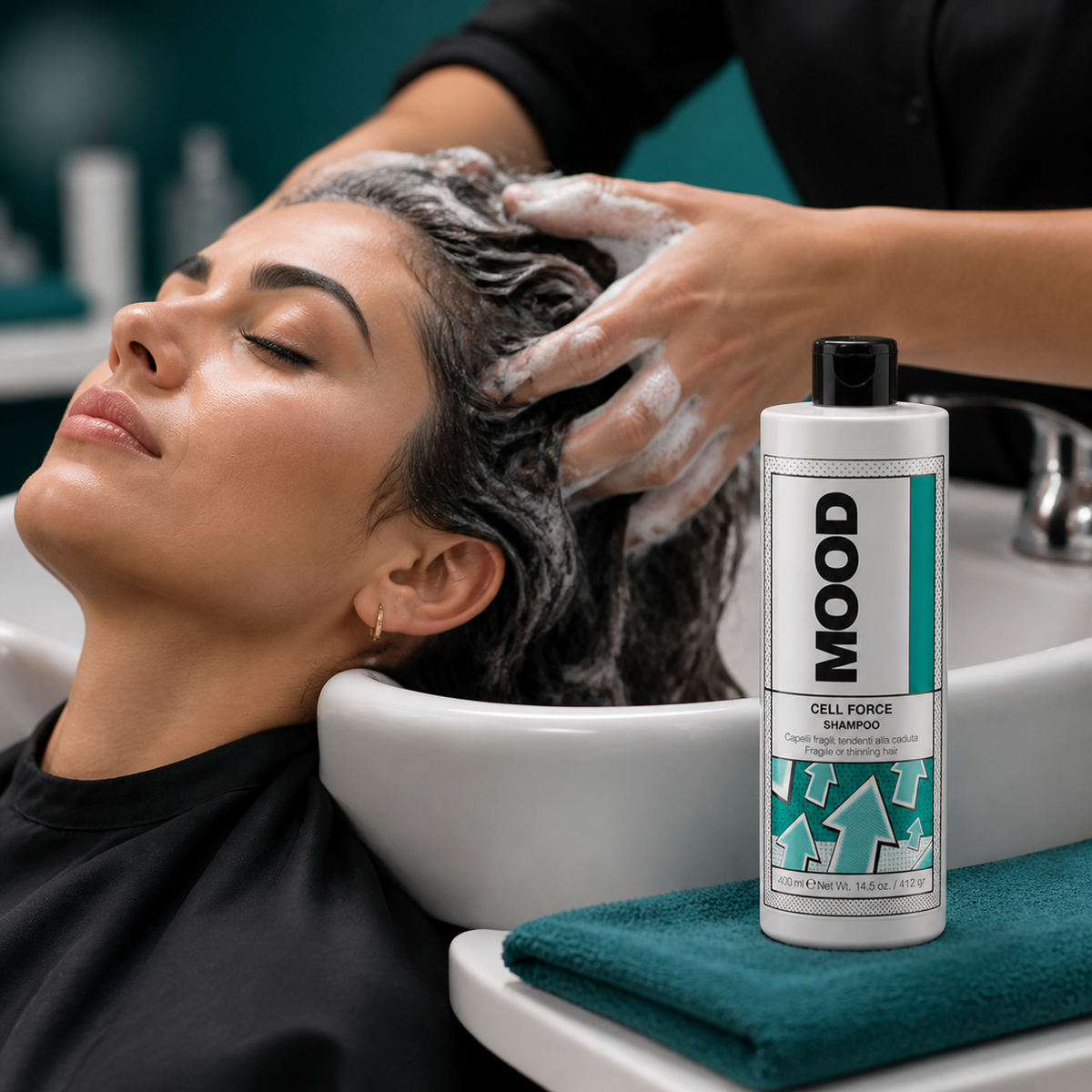 MOOD Cell Force Shampoo 400ml application