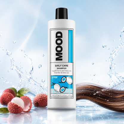MOOD Daily Care Shampoo 1L – product and ingredient hero