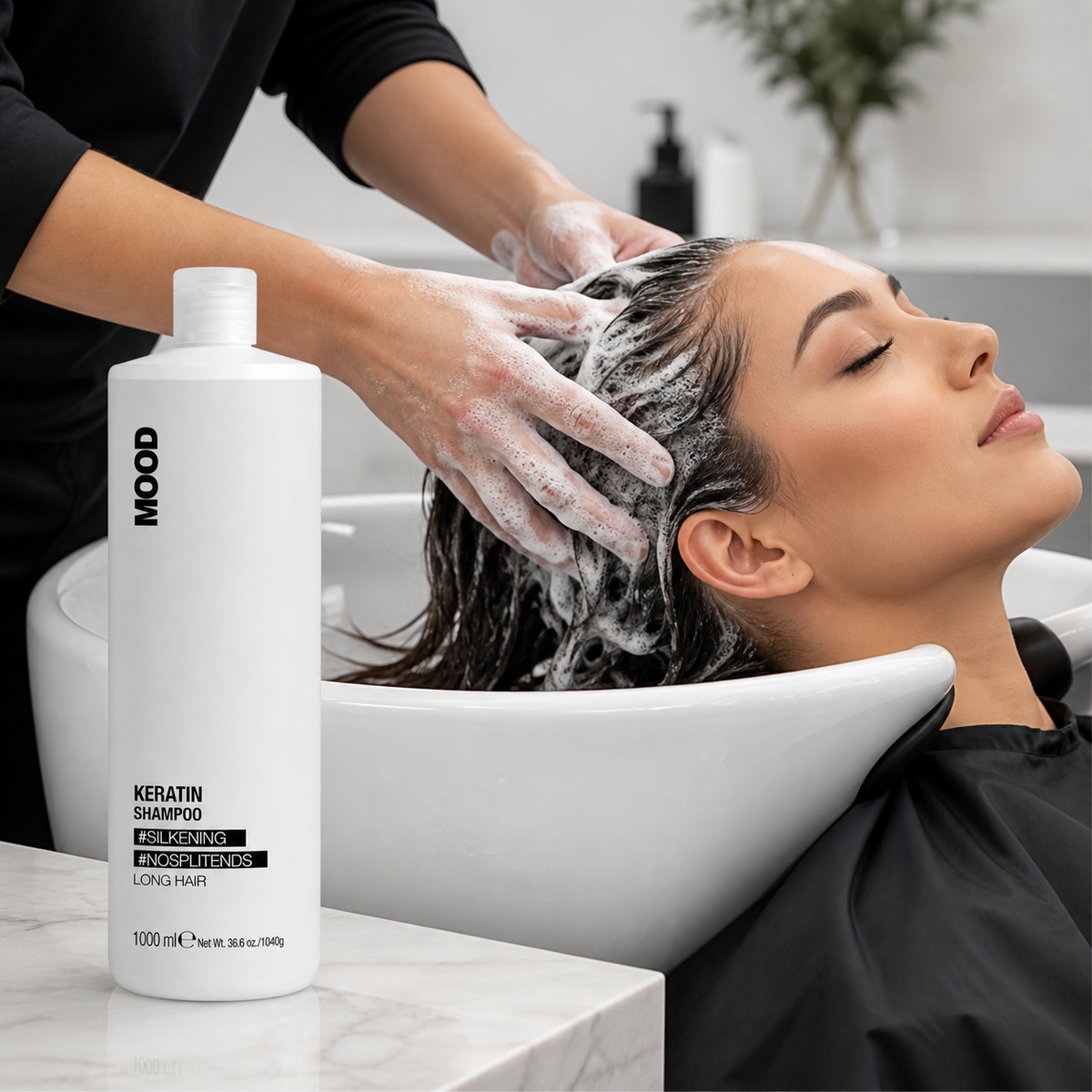 MOOD Keratin Shampoo 1L – professional application